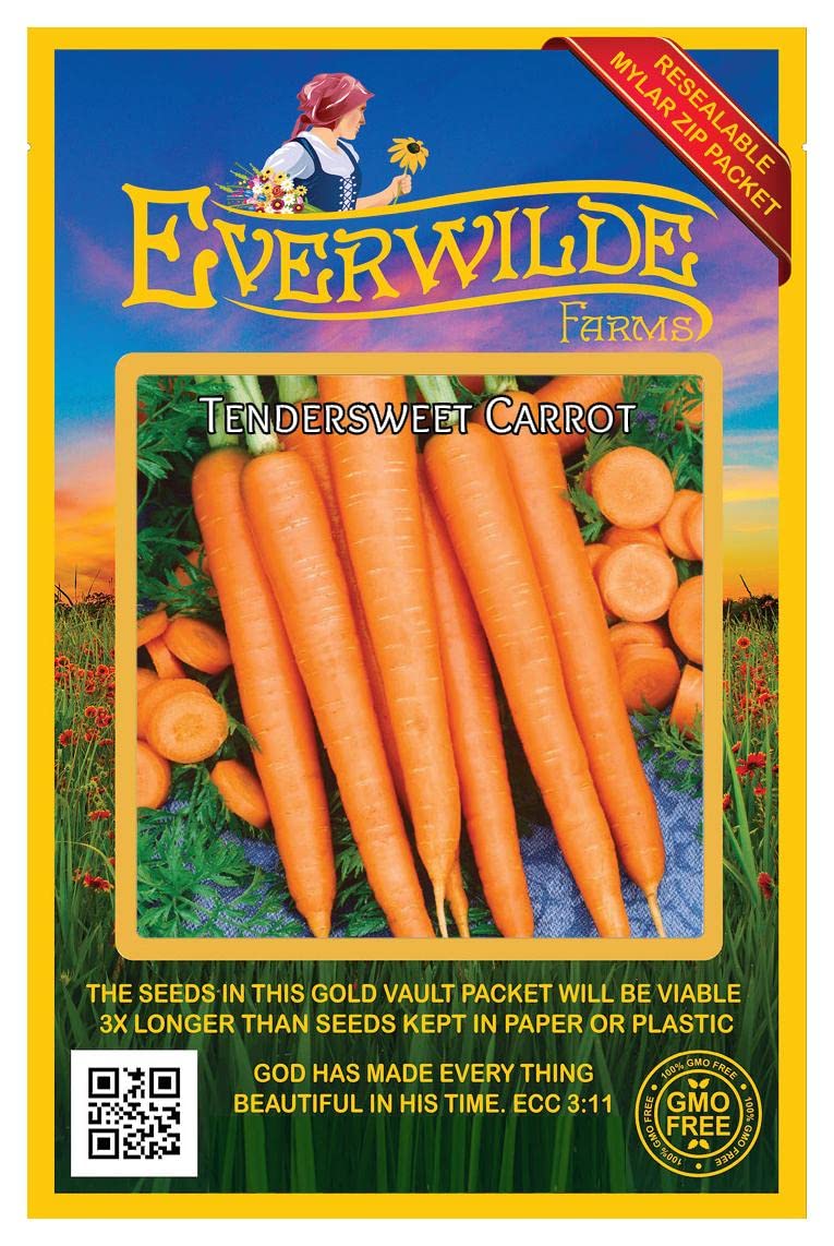 Everwilde Farms - 2000 Tendersweet Carrot Seeds - Gold Vault Jumbo Seed Packet