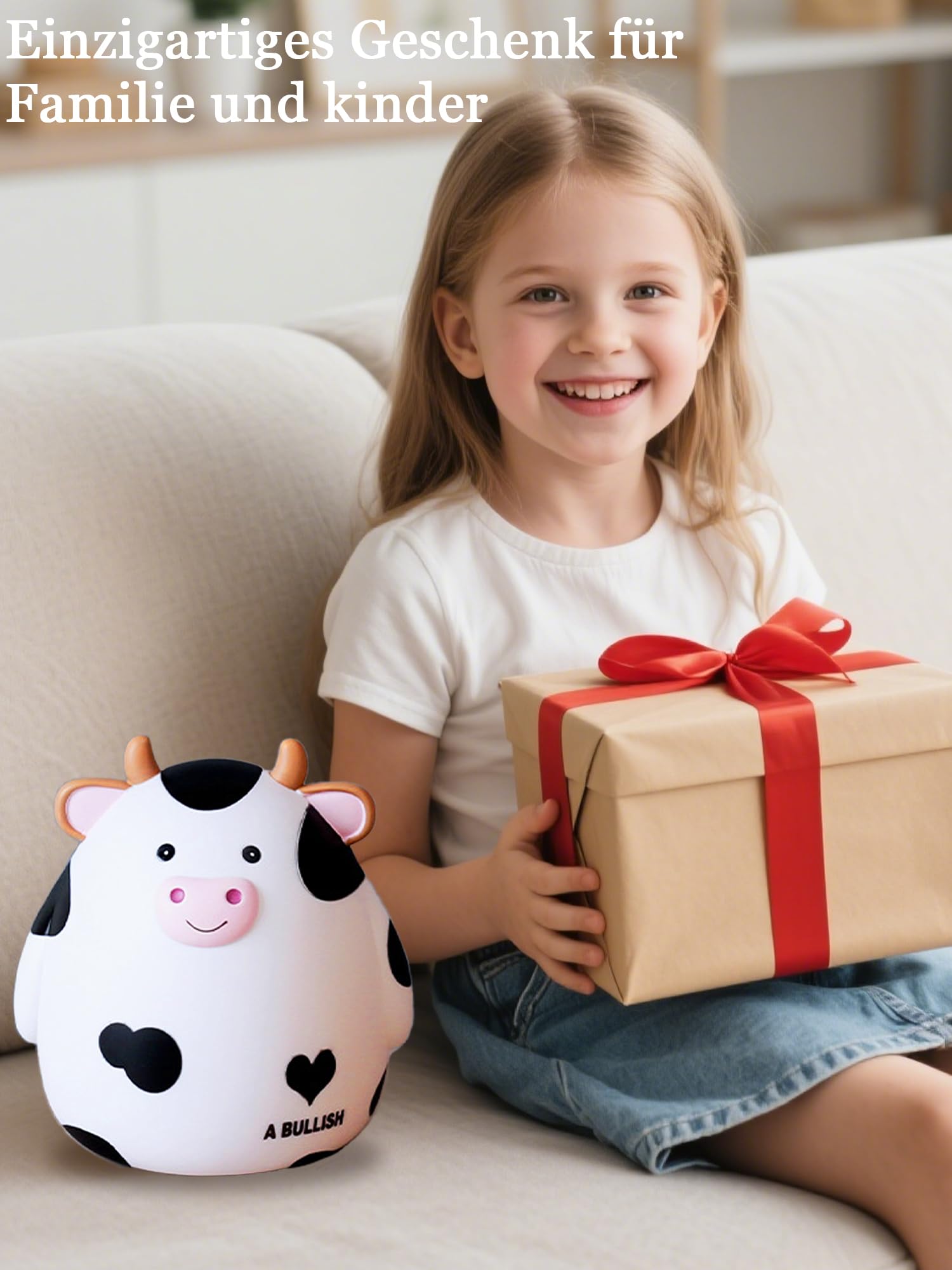 Salvadanaio a forma di mucca, Kawaii maialino a moneta alta capacità regalo salvadanaio per bambini, adatto per ragazzi ragazze decorazione camera regalo di compleanno (bianco)