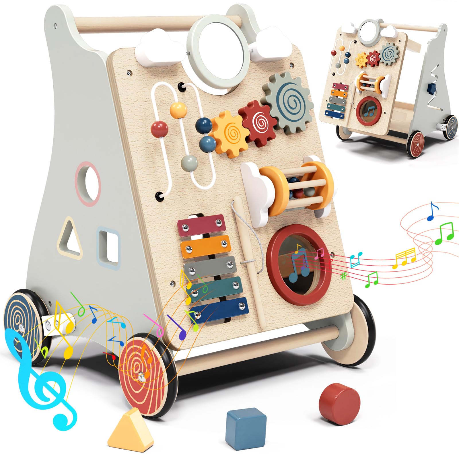 Andador Montessori 2 en 1 de Madera, Andador para bebés con Velocidad Regulable