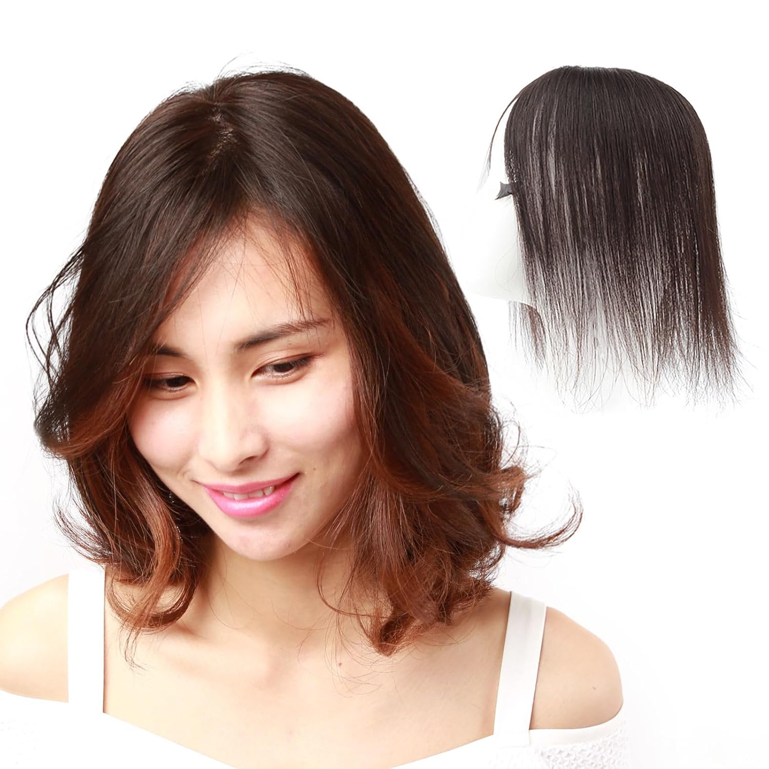 100% Human Hair Topper Machine Hand Made Hair Pieces Clip in Hair Wiglets for Women Thinning Hair,Hair Loss BAZF710 (BR Brown × Hair Length:9.8"(25cm), Base Dimension:2.8"×3.9"(7cm×10cm))