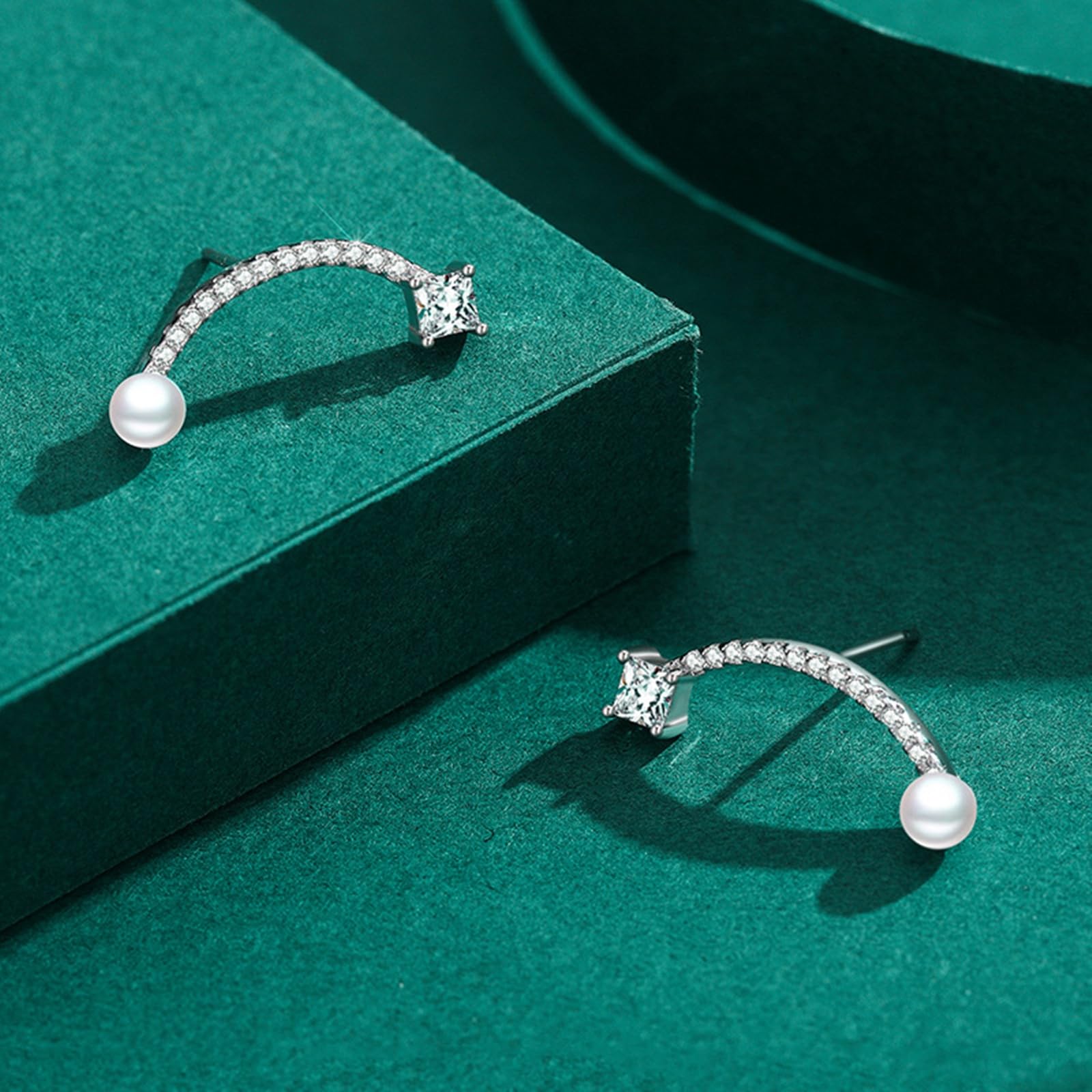 18 ct białe złoto damskie kolczyki, Moissanit Perła Łuk Kolczyki Kolczyki Prawdziwe złoto AU750