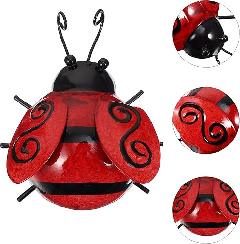 Miniatura 7 de NUOBESTY 1 pieza de escarabajo de hierro para colgar en la pared de mariquita de metal, decoración de pared de mariquita de hierro, decoración de