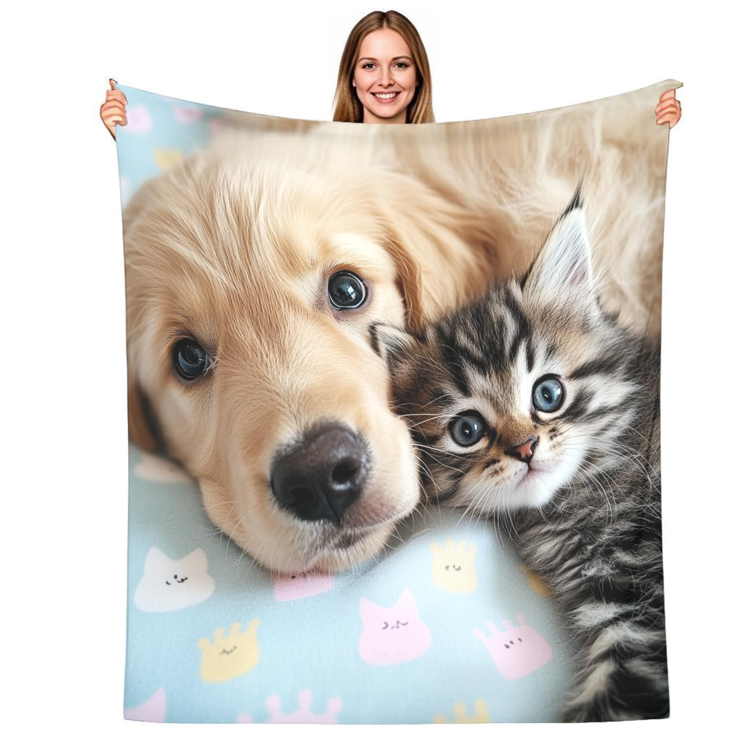 Plaid polaire flanelle Golden Retriever 130x150 cm pour canapé et lit