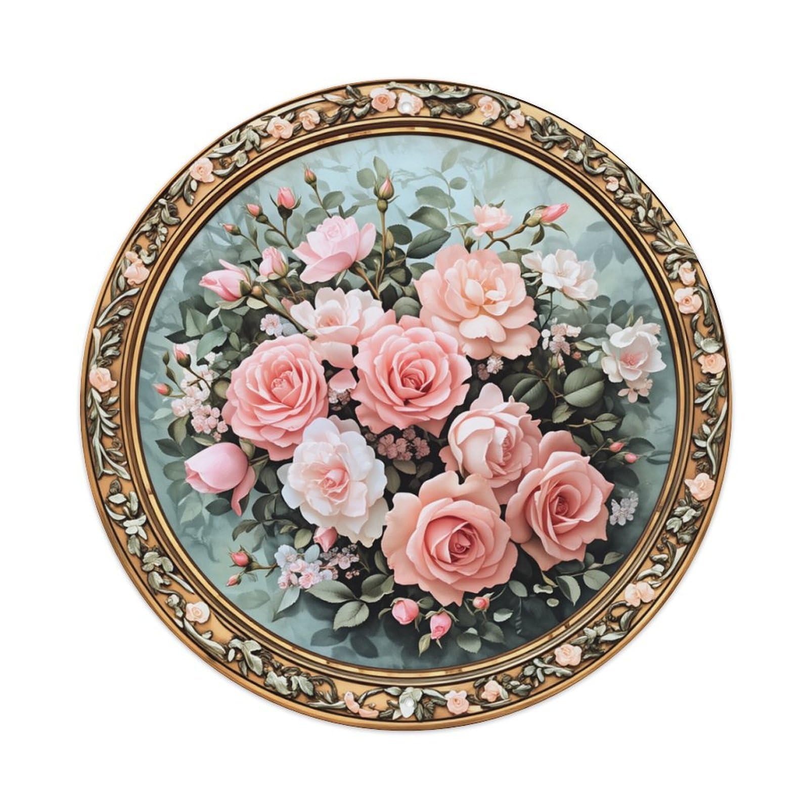 Floral Rose Bouquet Artwork Round Tin Sign Retro Metal Sign for Cafe Bar Pub Home Game Room Gym Club Wall Decoration Vintage Metal Poster 8x8 Inch