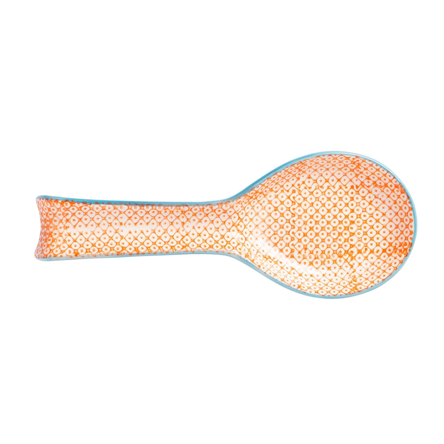 Nicola Spring Hand-Printed Kitchen Spoon Rest - 26.5cm - Orange Decorative Stoneware Floral Pattern Kitchen Tableware Utensil Cutlery Rest for Cooking, Wooden, Tea Spoons — image 1