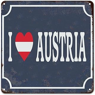 Aluminum Metal Sign Austria Plaque I Love Austria Heart Nation Flag Retro Wall Art Decoration Vintage Metal Tin Signs World Traveler Gift for Home Office Bar Coffee Shop 12x12in