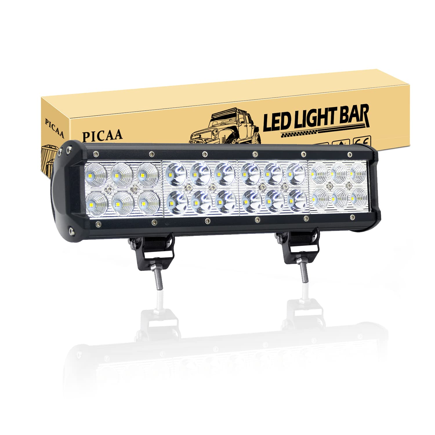 PICAA Barre LED, 12 Pouces 30.5 cm 72W Double Rangée Rampe a LED étanche