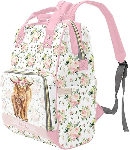 Miniatura 5 de Bolsa de pañales personalizada con diseño de vaca para mujer, mochila de lactancia con nombre personalizado, bolsa de pañales para bebé, niño, niña,