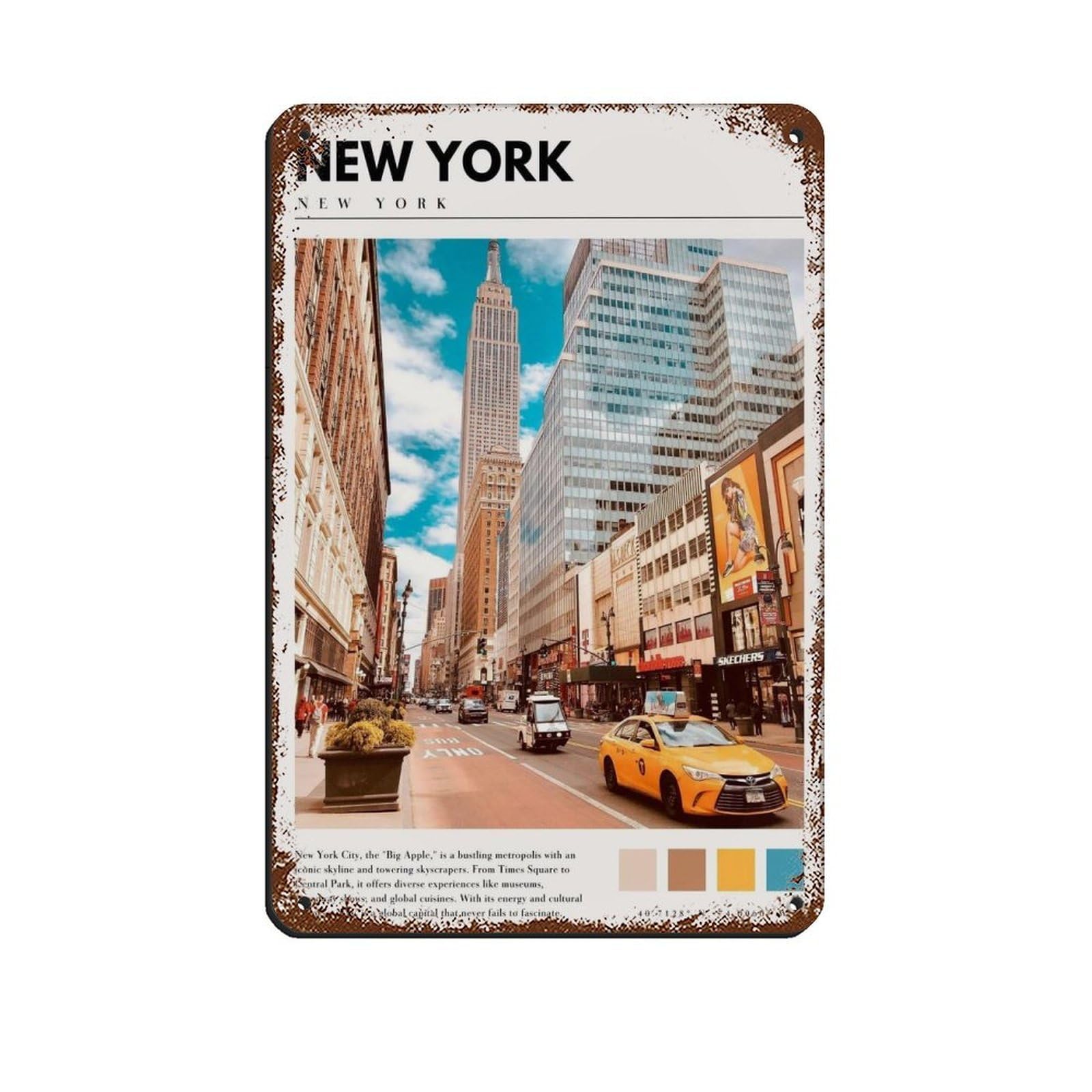 NYC Art New York City Manhattan Art Retro Poster Metal Tin Sign Chic Art Retro Iron Painting Bar People Cave Cafe Family Garage Poster Wall Decoration 8x12inch(20x30cm)