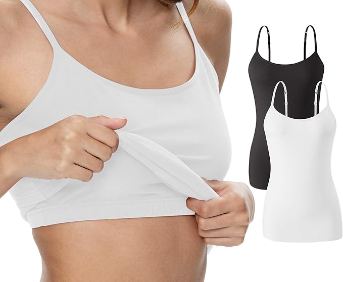 Vislivin Womens Cotton Camisole Adjustable Strap Tank Tops with Shelf Bra Stretch Undershirts