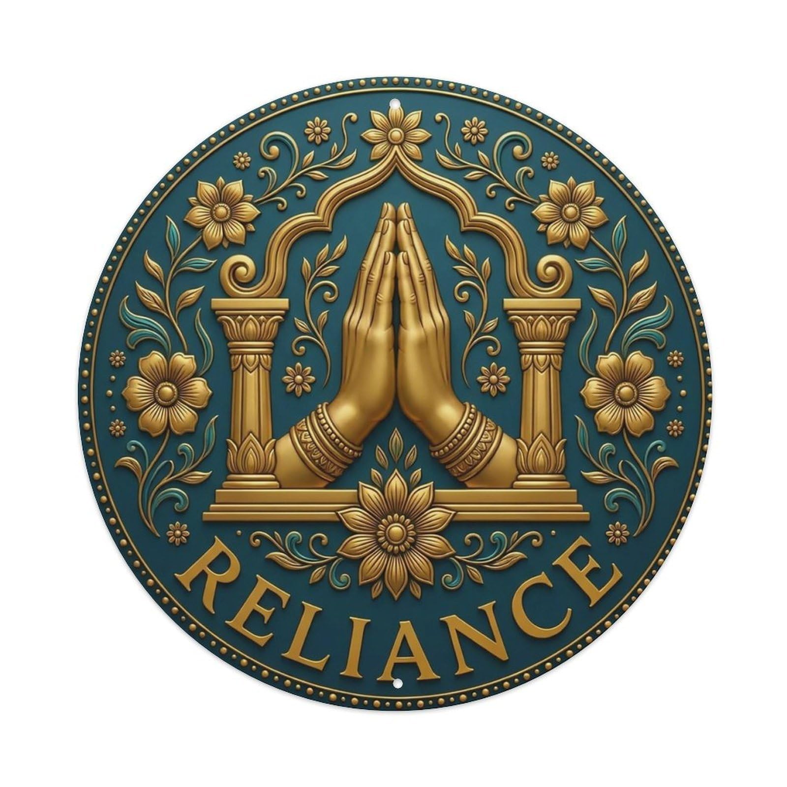 Vintage Namaste Praying Hands Reliance Flower Zen Yoga Metal Tin Sign