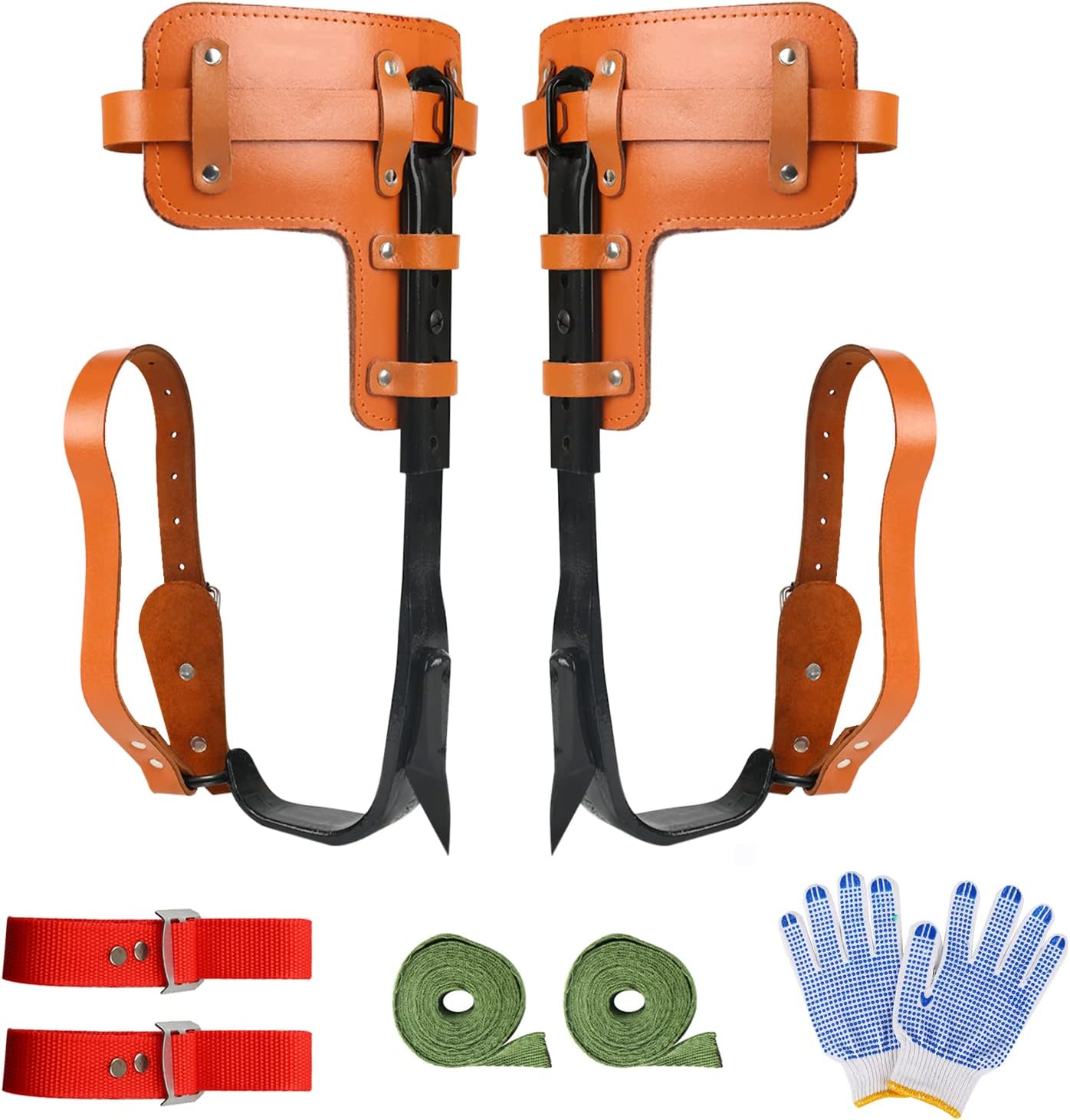 Tree Climbing Equipment, Tree Climbing Tool, Crampons, Height Adjustable and with Cowhide Strap, Tree Crampons, Climbing Trees Artifact, Non-Slip Climbing Spike Set for Forest Camping, Fruit