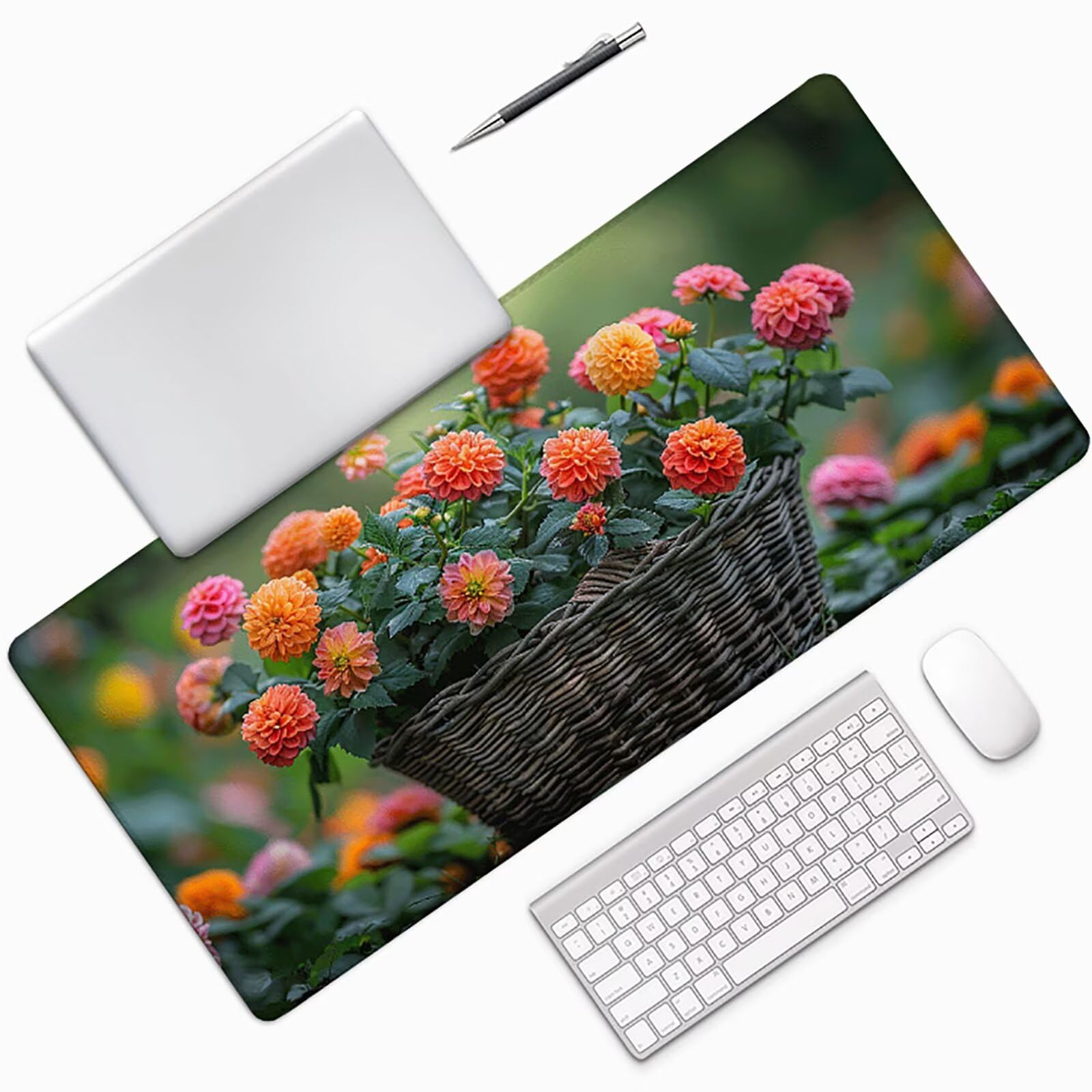 Podkładka pod mysz Flower XXL 1000 x 500 mm, spalona pomarańczowa podkładka pod mysz dla graczy z podstawą antypoślizgową, przeszyte krawędzie, wodoodporna podkładka pod mysz do gier, akcesoria