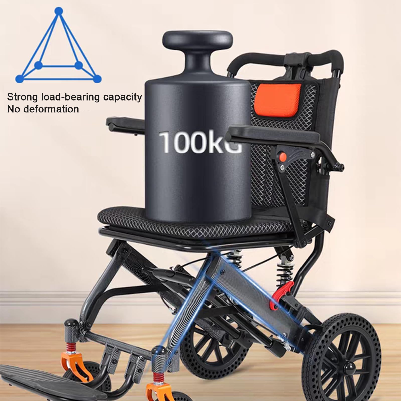 Silla Ruedas Plegable de Acero para Personas Mayores,Sillas de Ruedas Adulto para Exterior,Silla de Ruedas Plegable Ligera de Paseo Ancianos,Freno Manual, Reposapiés(Rear Wheel 20cm/7.87in)