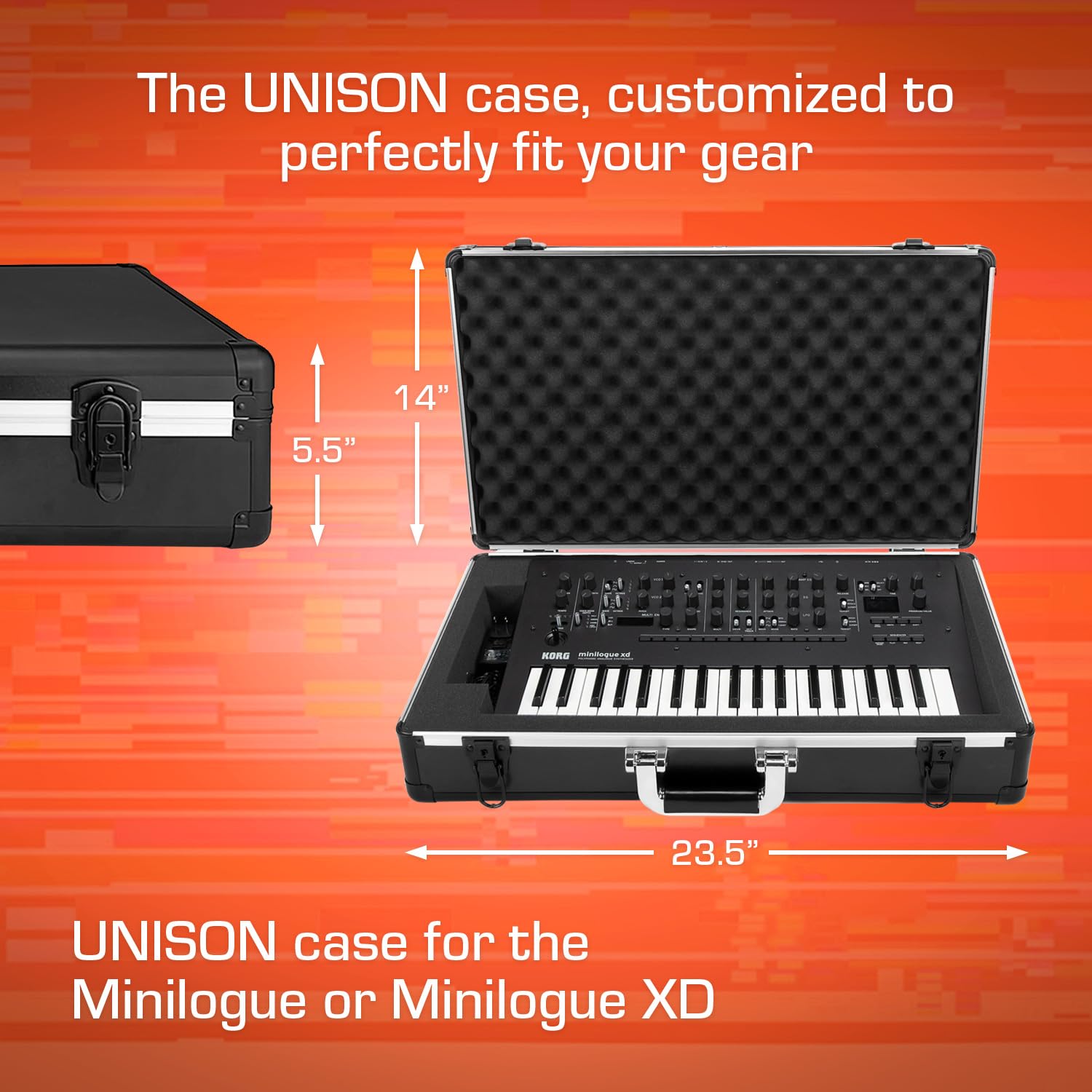 Analog Cases UNISON Case per Korg Minilogue/Minilogue XD o sintetizzatori simili (custodia per il trasporto, protezione angolare in alluminio, coperchio imbottito con maniglia), nero