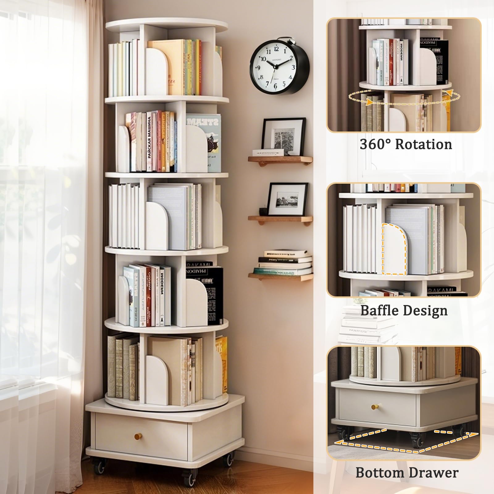 Duoku 360° Rotating Bookshelf Tower, 4-Tier Bookcase For Kids & Adults