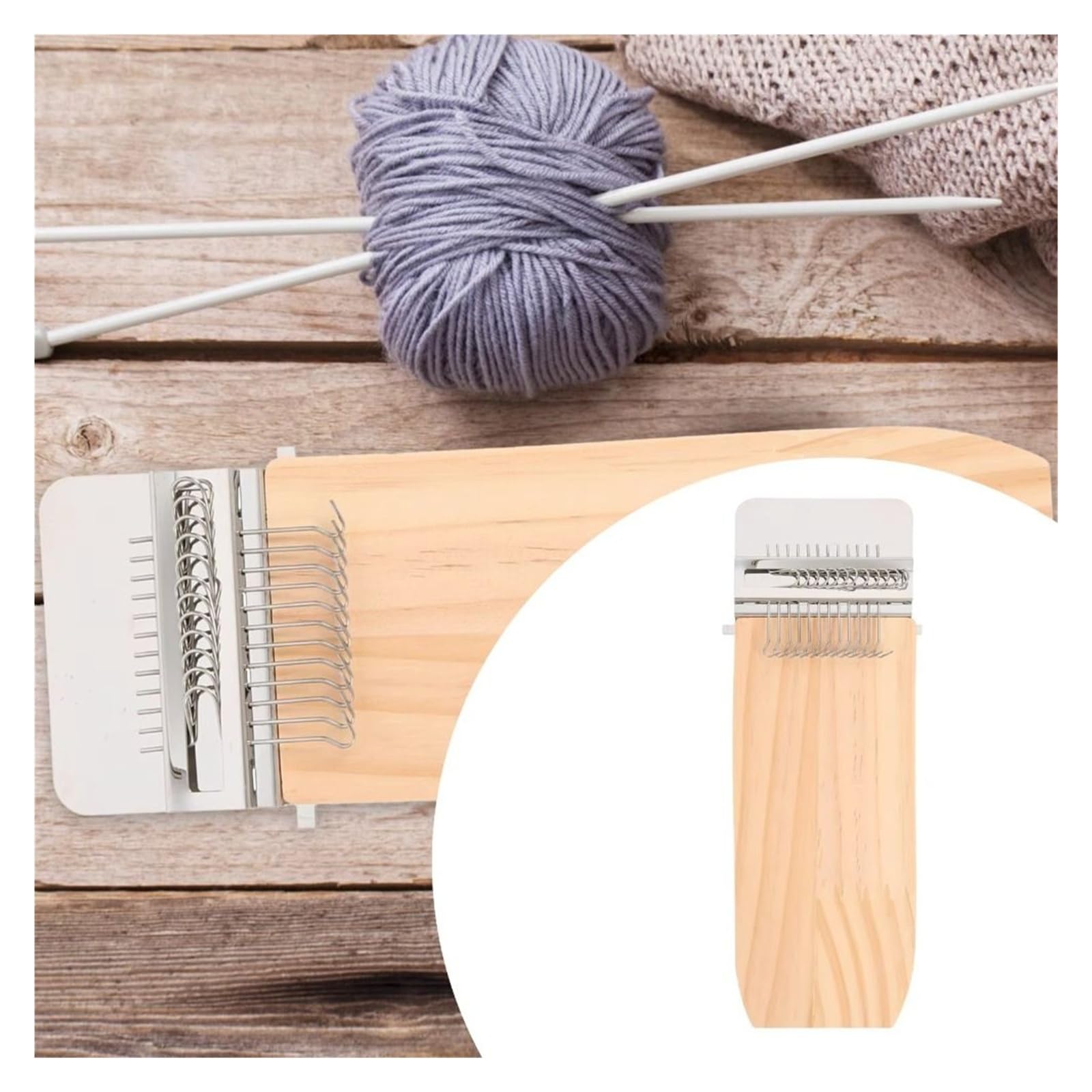 Professional Darning Loom for Clothes Repair | Portable & Handheld Weaving Loom Kit to Fix Holes in Socks, Sweaters | Kompletne drewniane narzędzie do zmiany biegów z igłami (14 haczyków)