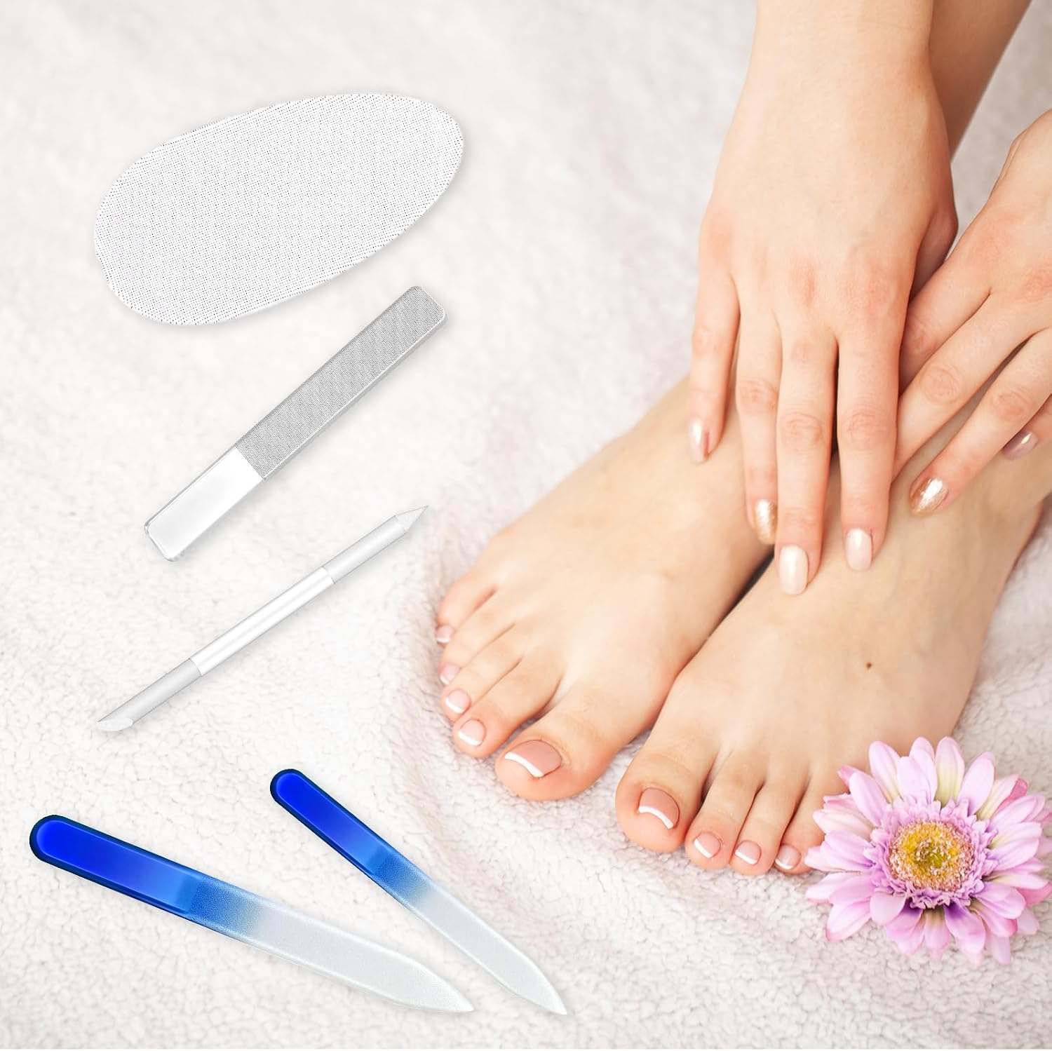 6 PCS Glass Nail File and Cuticle Pusher, Glass Nail Buffer Cuticle Pusher and Files, Callus Remover, Trimmer, Manicure Pedicure Kit for Fingernails and Toenails