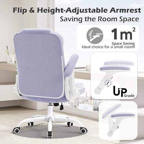 Miniatura 5 de SEATZONE Silla de oficina ergonómica de tela de terciopelo, sillas ejecutivas de escritorio para computadora, pequeñas y bonitas sillas de trabajo