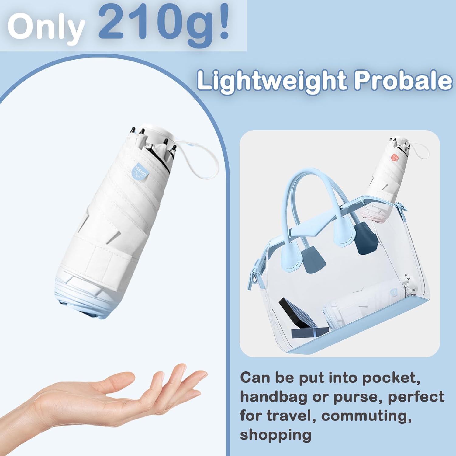 Mini Travel Gradient Color Folding Umbrella With Built-in Hidden Telescoping Handle for Women Kids,6 Ribs,Small Lightweight Pocket Parasol,Compact Portable,UV Protection,UPF 50,Rain Sun,Purse Car - Image 4