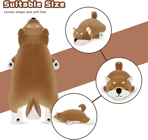 Miniatura 7 de Peluche Shiba Inu de 22 pulgadas con peso de 3.3 libras, animal de peluche Corgi grande, peluche gigante de Corgi, almohada de felpa para abrazar,
