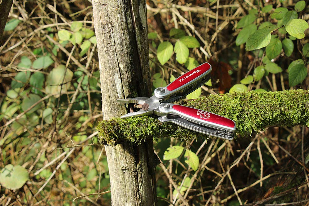 BRISA VW Collection – Volkswagen Multitool składane narzędzie kieszonkowe 8 w 1, stal nierdzewna, wielofunkcyjne w stylu retro/vintage, z autobusem T1 (sylwetka/czerwona)