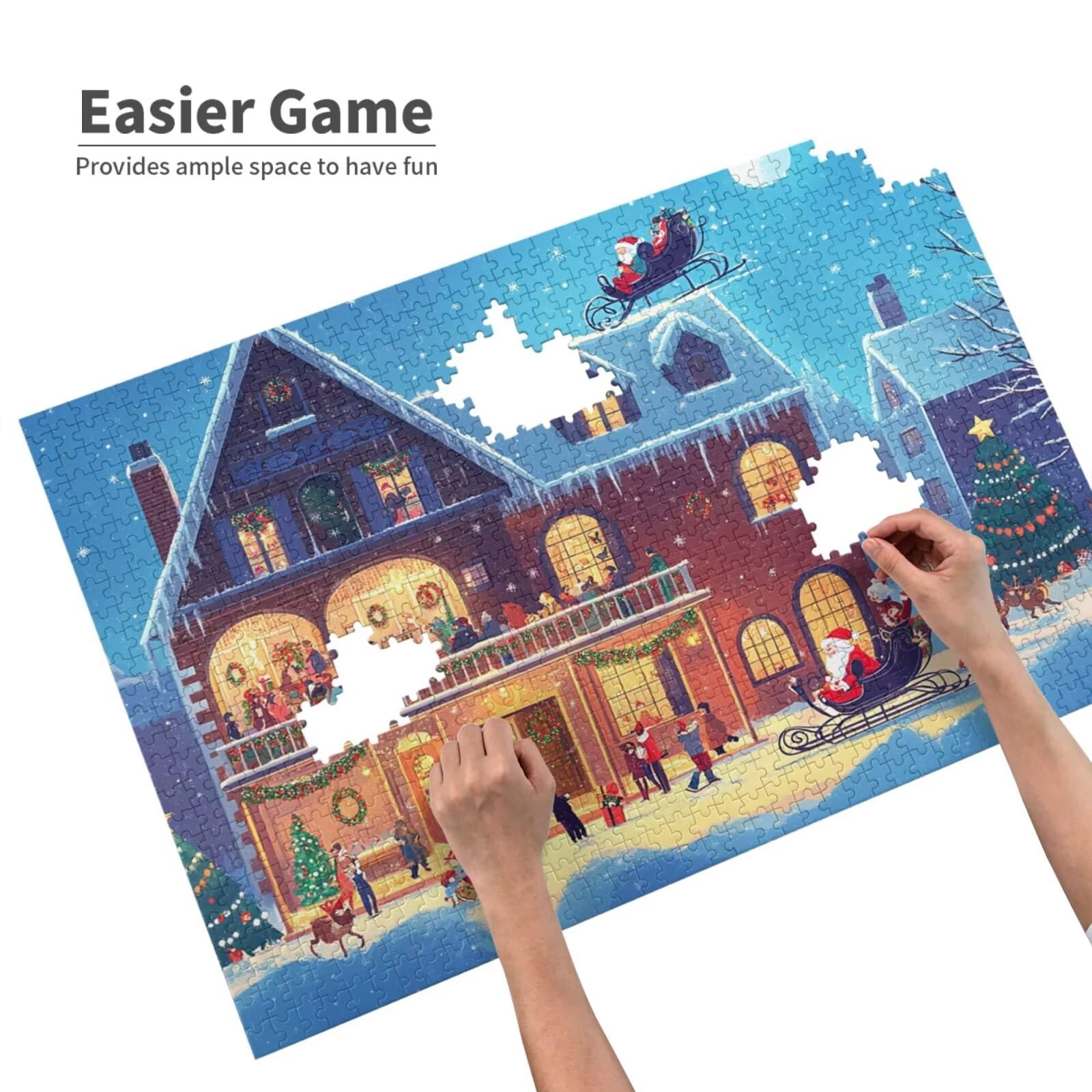 Puzzle 1500 Teile, Puzzle Erwachsene, Holzpuzzle Weihnachten Impossible Jigsaw, Clevere Rätsel, Farbe Jigsaw mit Geschenkbox Verpackung for Room Decor, Geschenke für Frauen Schnee Nacht 87x57cm p-1728