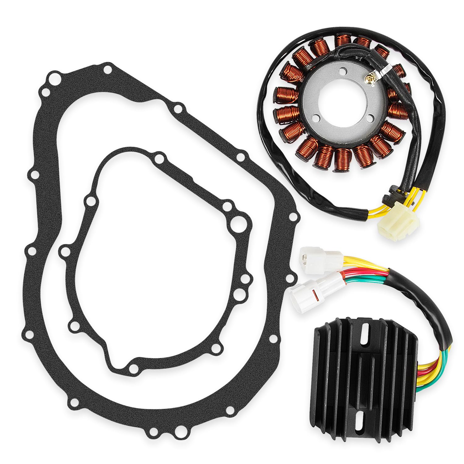 Stator Coil & Voltage Regulator Rectifier with Gasket Set Compatible with Suzuki GSXR 600 GSXR 750 (2006-2012), Charging System Rebuild Kit, Replaces 31401-01H00 32800-18H00