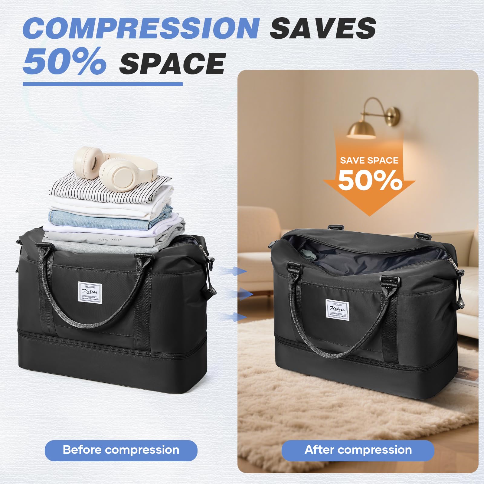 SEAFEW Cabin Bag 40x30x20 for New Ryanair/Wizz Travel Hand Luggage for Easyjet Airplane Underseat 45X36X20 Carry on Weekend Overnight Bag Sport Gym Tote Mum Hospital Bags for Women Men with Shoe Pouch