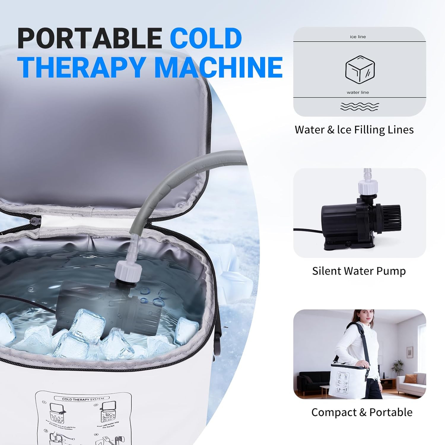Ice Machine for Knee After Surgery - Programmable Timer Cold Therapy Machine, Portable, Quiet Pump, 12H Cooling, Knee Replacement Recovery System, Cryotherapy Pain Relief & Swelling, Compression Pad