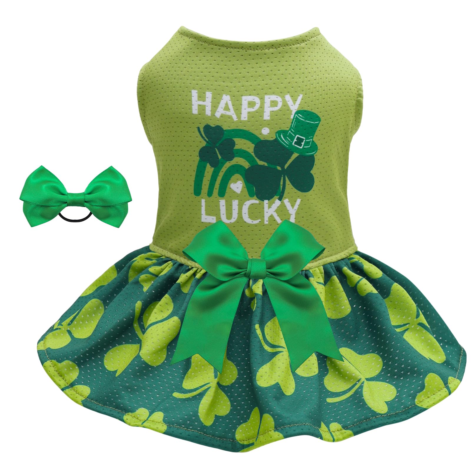 CuteBone Dog Mesh Dress St.Patrick's Day Puppy Sundress Pet Outfit Summer Fashion for Small Dogs Girl Cat Clothes