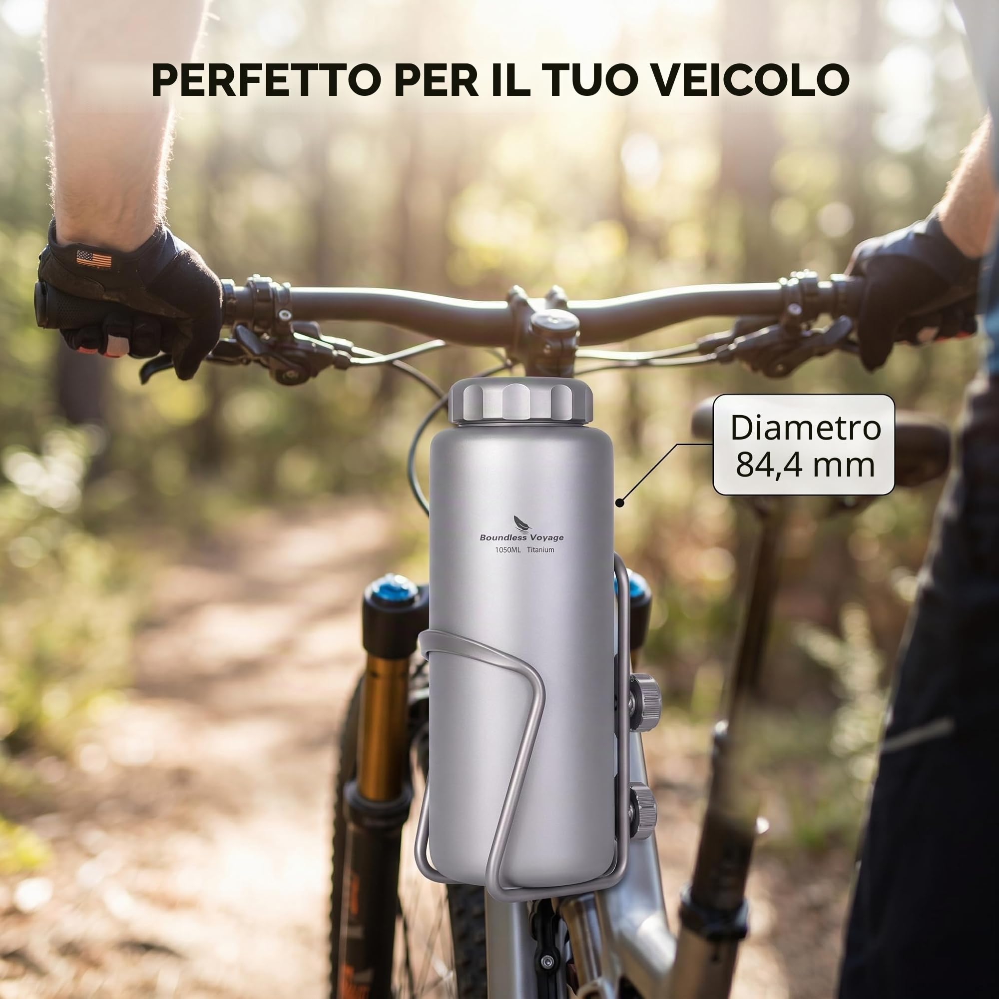 iBasingo 1050 ml, bottiglia d'acqua in titanio per esterni, a prova di perdite, bocca larga, sport, campeggio, tè, caffè, mensa, bollitore per escursioni, arrampicata, corsa Ti3005D