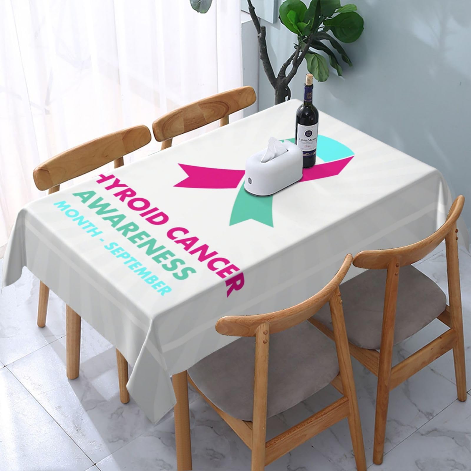 JunHeArt Thyroid Cancer Awareness Month Tablecloth Rectangle Table Cover Washable Table Cloths Decor For Kitchen 54" X 72"