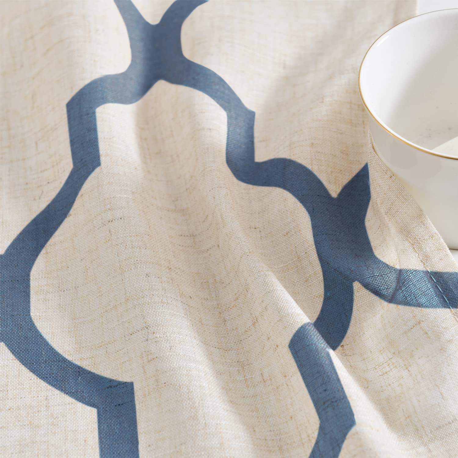 TOPICK - Tende con motivo geometrico, effetto lino, tende da cucina, oscuranti, stile marocchino, 65 cm x 60 cm (larghezza x altezza), blu su beige