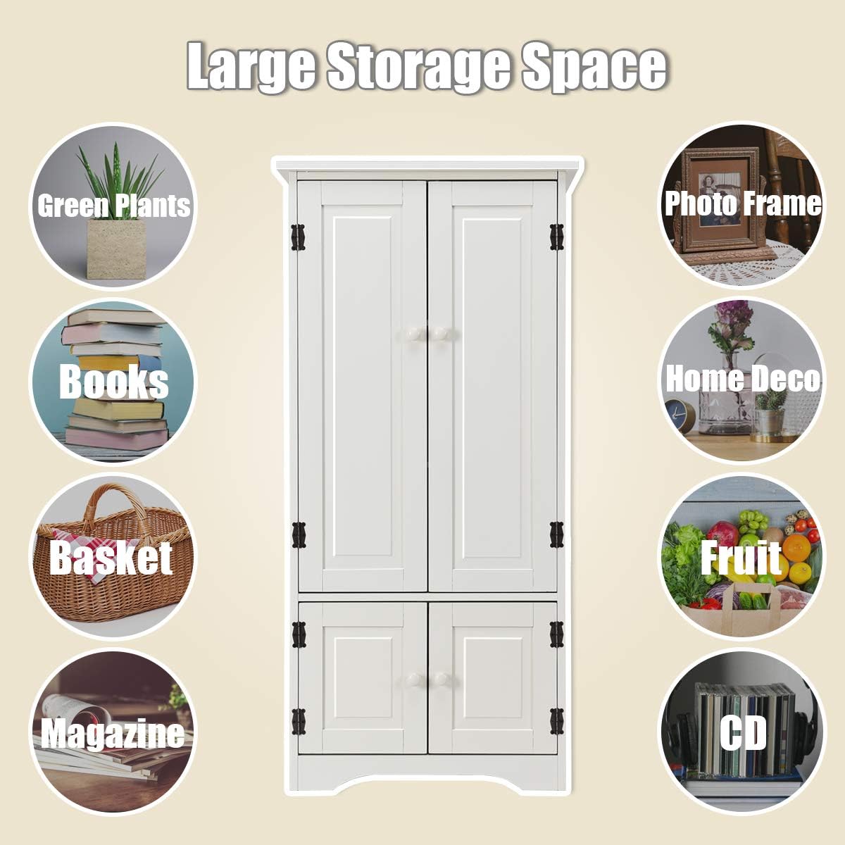 Giantex Accent Floor Storage Cabinet Adjustable Shelves Antique 2-Door Low Floor Cabinet Pantry 24" Lx13 Wx49''H (White) : Home & Kitchen