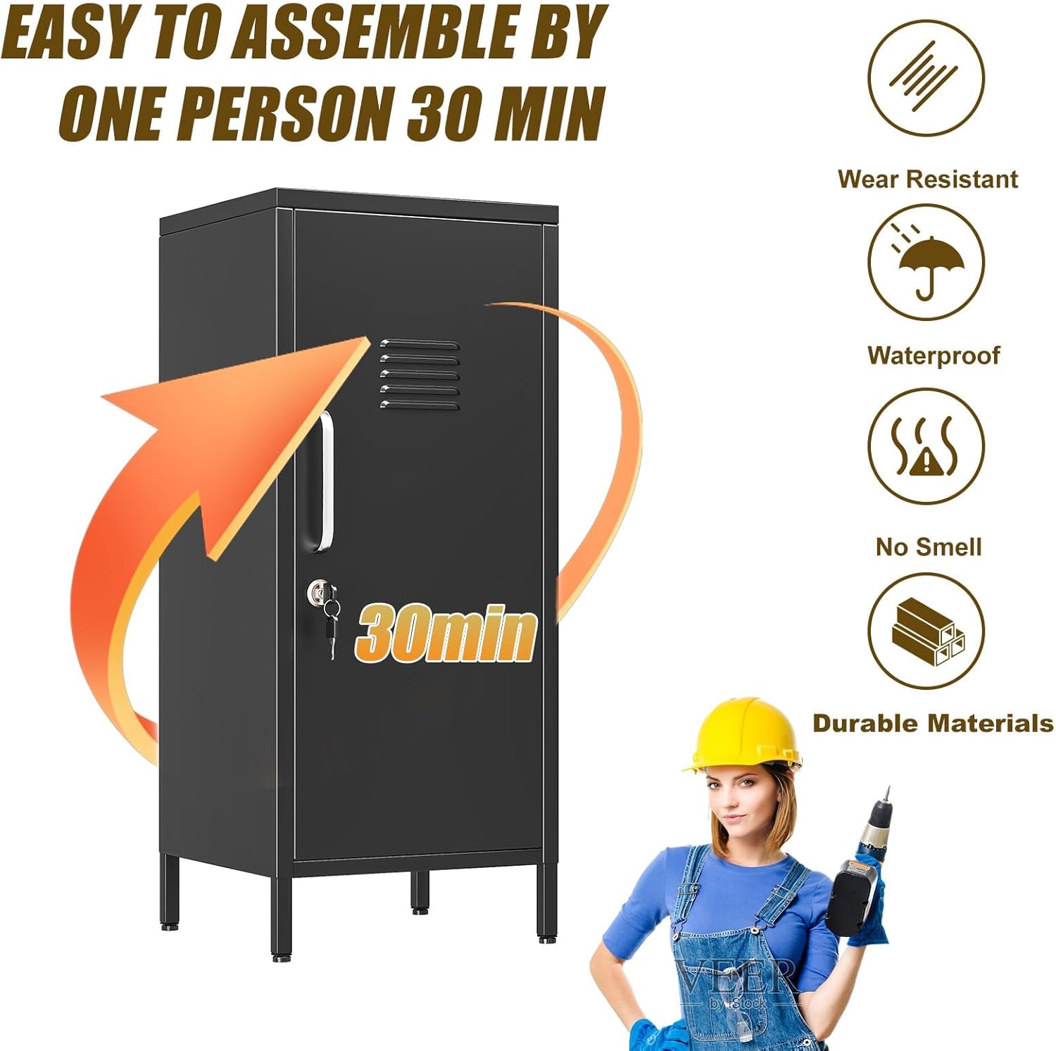 Metal Locker Cabinet, 35.4" H Home Office Locking Cabinet, Vertical Steel Storage Cabinet with Locking Door and 2 Adjustable Shelves, Garage Tool File Cabinets for Home Office,Garage,Bathroom, Black