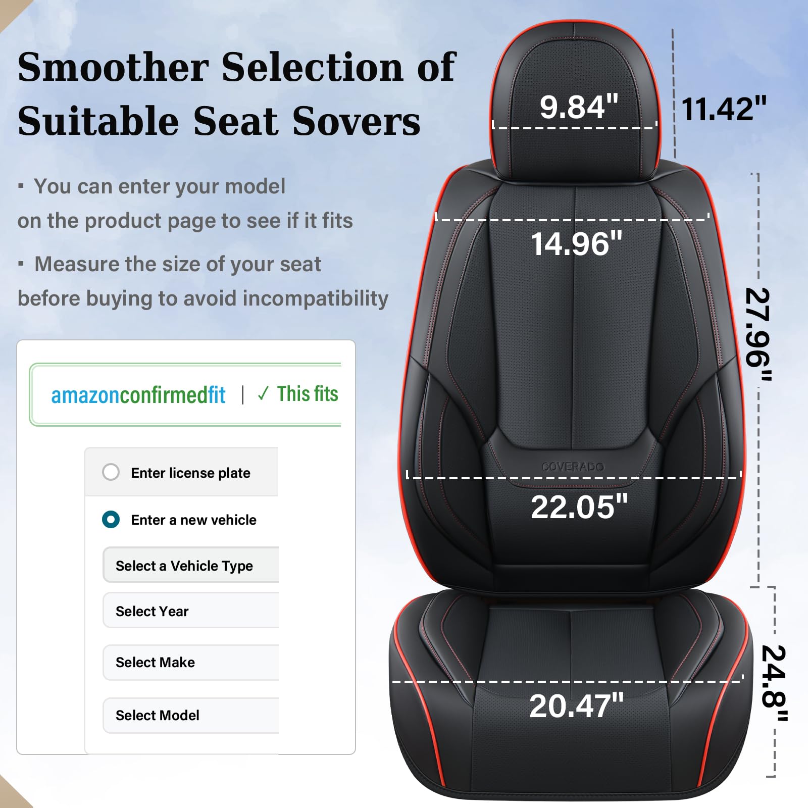 Coverado Seat Covers, Car Seat Covers Front Seats, Car Seat Cover, Car Seat Protector Waterproof, Car Seat Cushion Nappa Leather, Black Seat Covers Carseat Cover Universal Fit for Most Cars