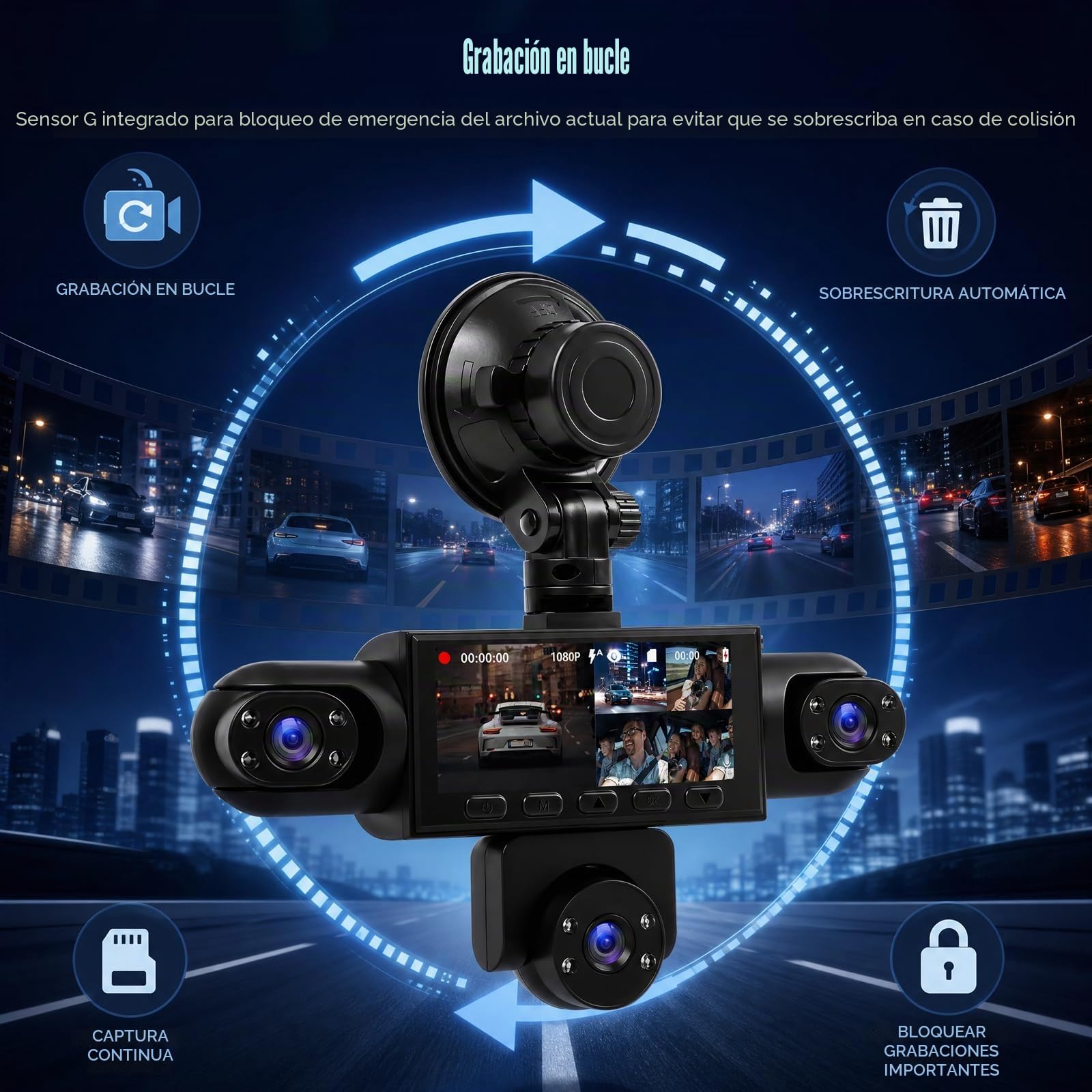 Inefala 5 Canales Dashcam Cámara Coche, Dash CAM Coche con IPS 3,2 Pantalla táctil Cámara para Coche 1080P con Tarjeta SD de 64GB Grabadora de Conducción Grand Angle Visión Nocturn Grabación de Bucle