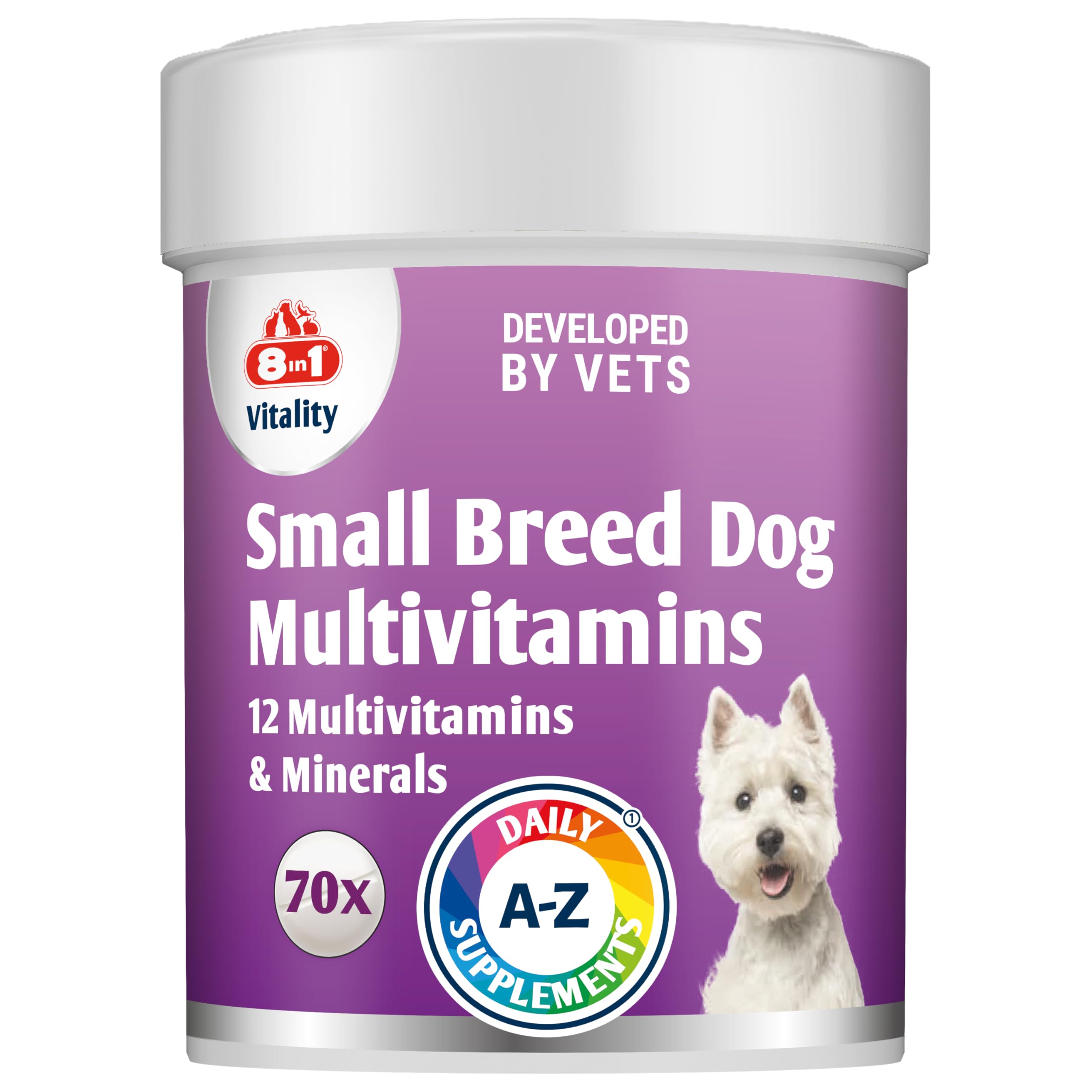 Small Breed Dog Multivitamins Nutritional Supplement - 12 multivitamins and essential minerals - 70 tablets - for active lifestyle and immunity