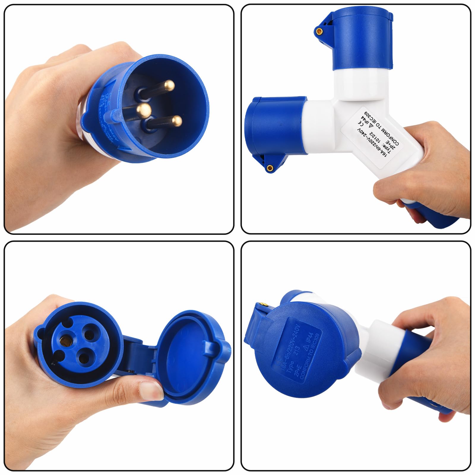 2-Way Splitter SUPERTOOL 16A 220v IP44 2 Way 3 pin Industrial Site Plug & Wall Socket Waterproof IP44 Plug Connector Socket 2P+Earth Male/Female