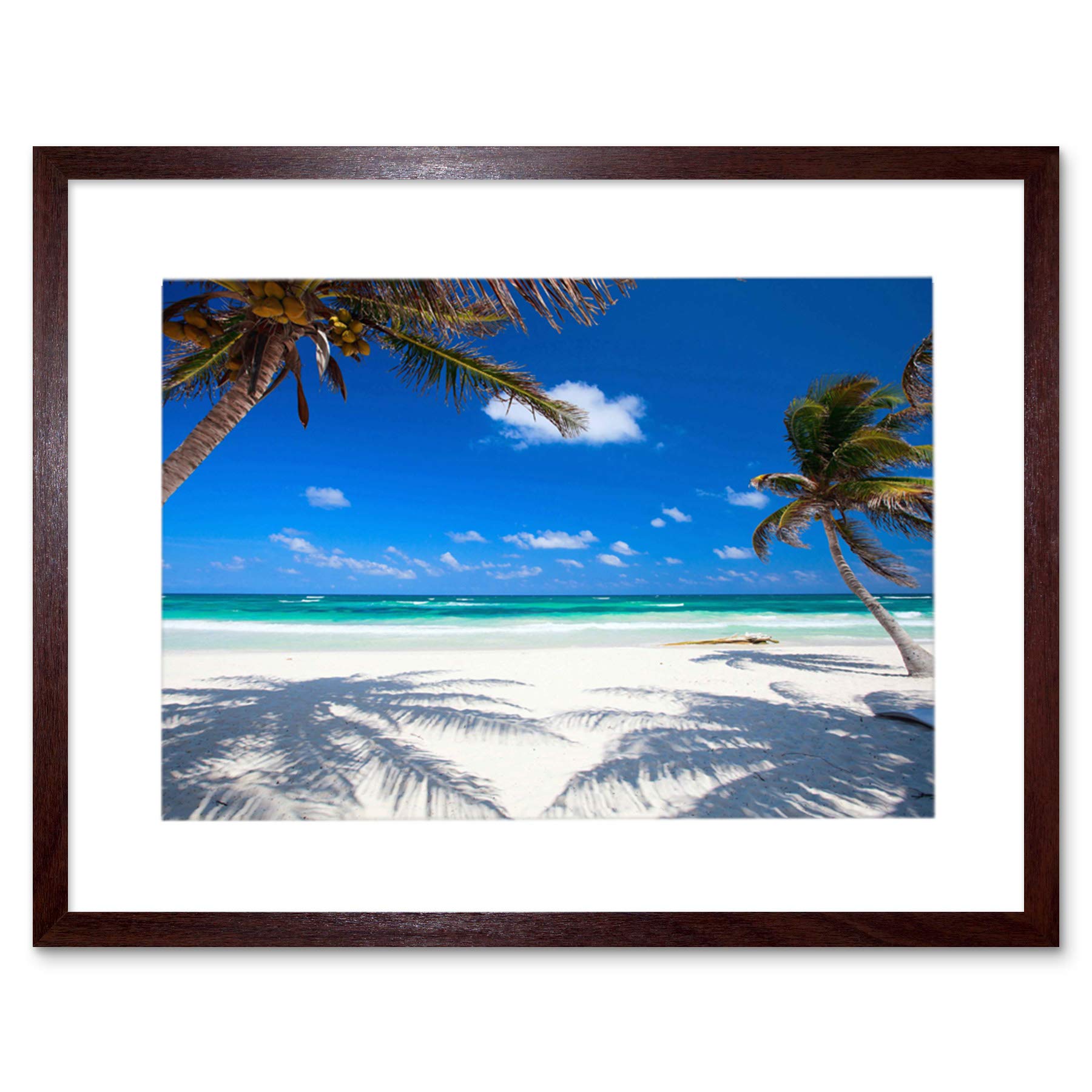 Wee Blue Coo Coconut Palms Beach Caribbean Paradise Photo Picture Framed Wall Art Print