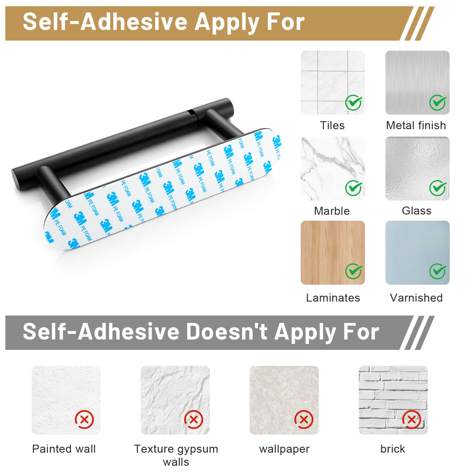 Matte Black Self Adhesive Toilet Roll Paper Holder No Drill for Bathroom — Amazon image 7
