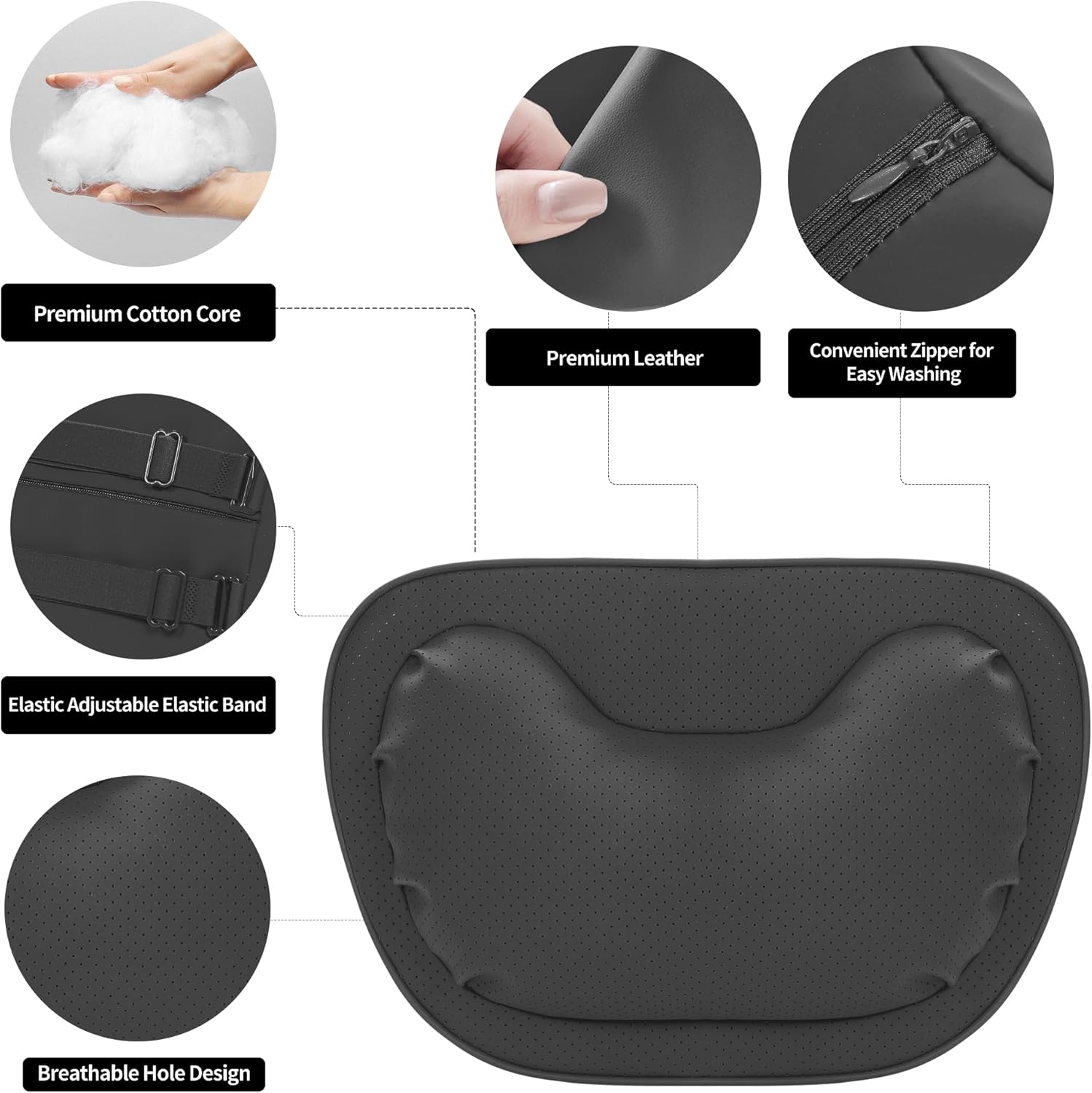 Car Neck Pillow [No More Pressure] Soft Comfortable Premium Leather Headrest with Adjustable Strap – Ergonomic Support for Driving, Office & Gaming, Black, 1 Pack - Image 2