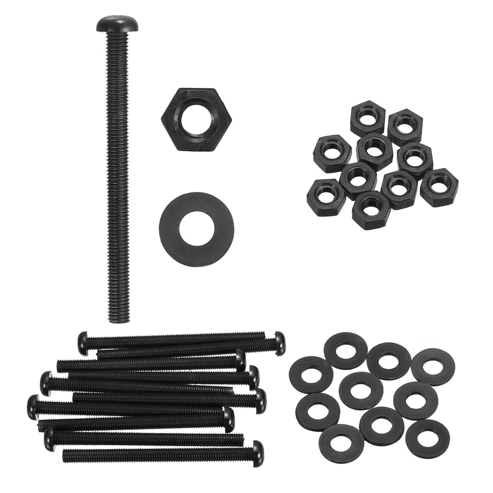 sourcing map 10 Set M5x50mm Nylon PA66 Plastic Cross Round Head Screw Phillips Bolts Hex Nuts Flat Washers Assortment Kit, Metric Full Thread Bolt Fasteners for DIY Machine Assembly, Black — image 1