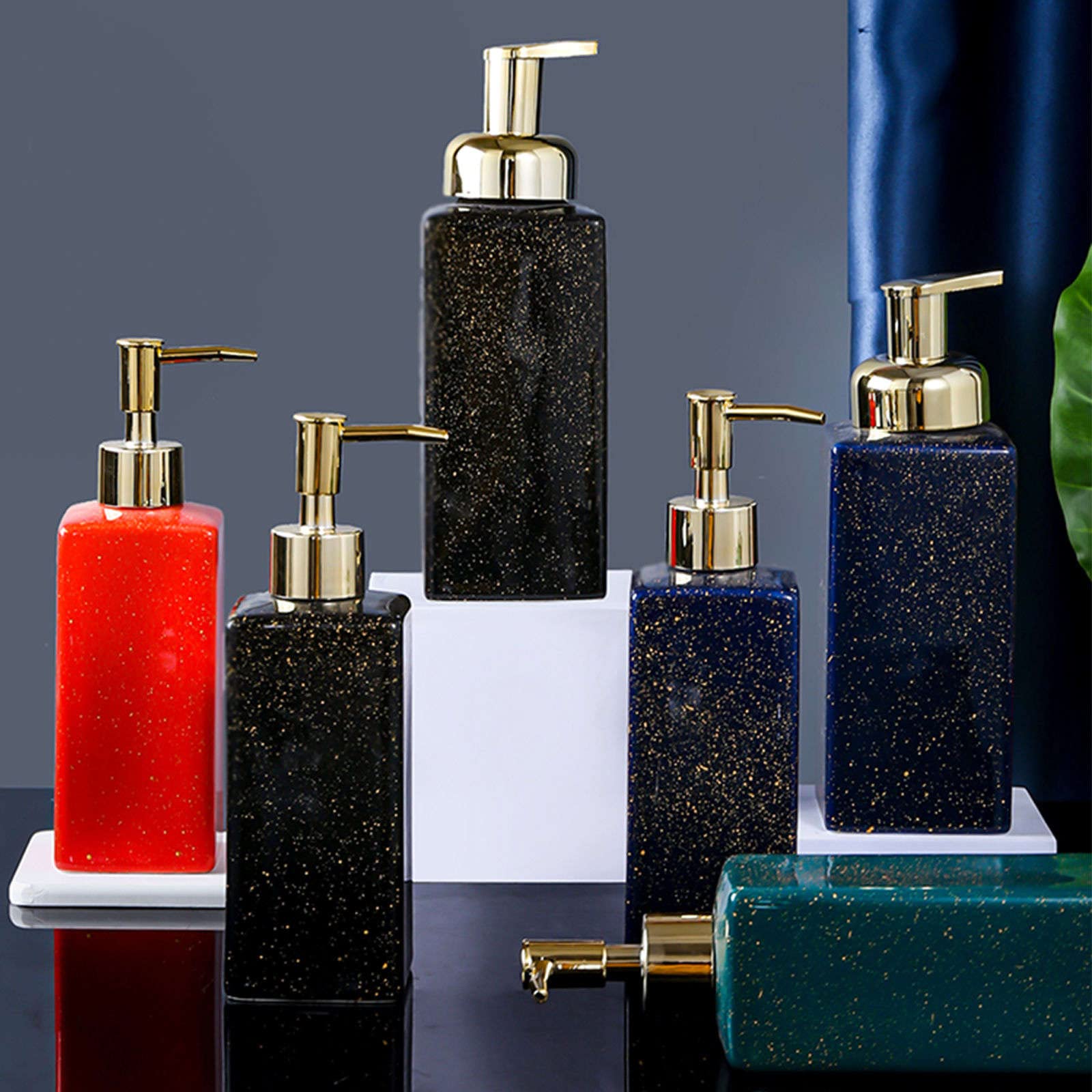 Jednolita kolorowa pompka, dozownik balsamu do łazienki z możliwością uzupełniania, ceramiczny szamponu(Dark Green,Rectangular)