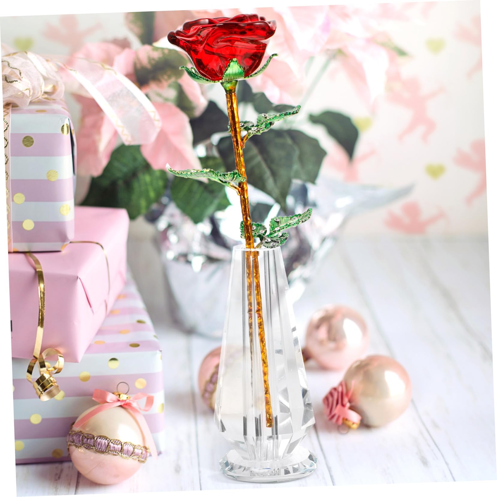 BESPORTBLE Statua Di Rosa Di Cristallo Decorazione Ornamento Regalo Forma Di Rosa Di Cristallo Chic Per Festa Della Mamma e San