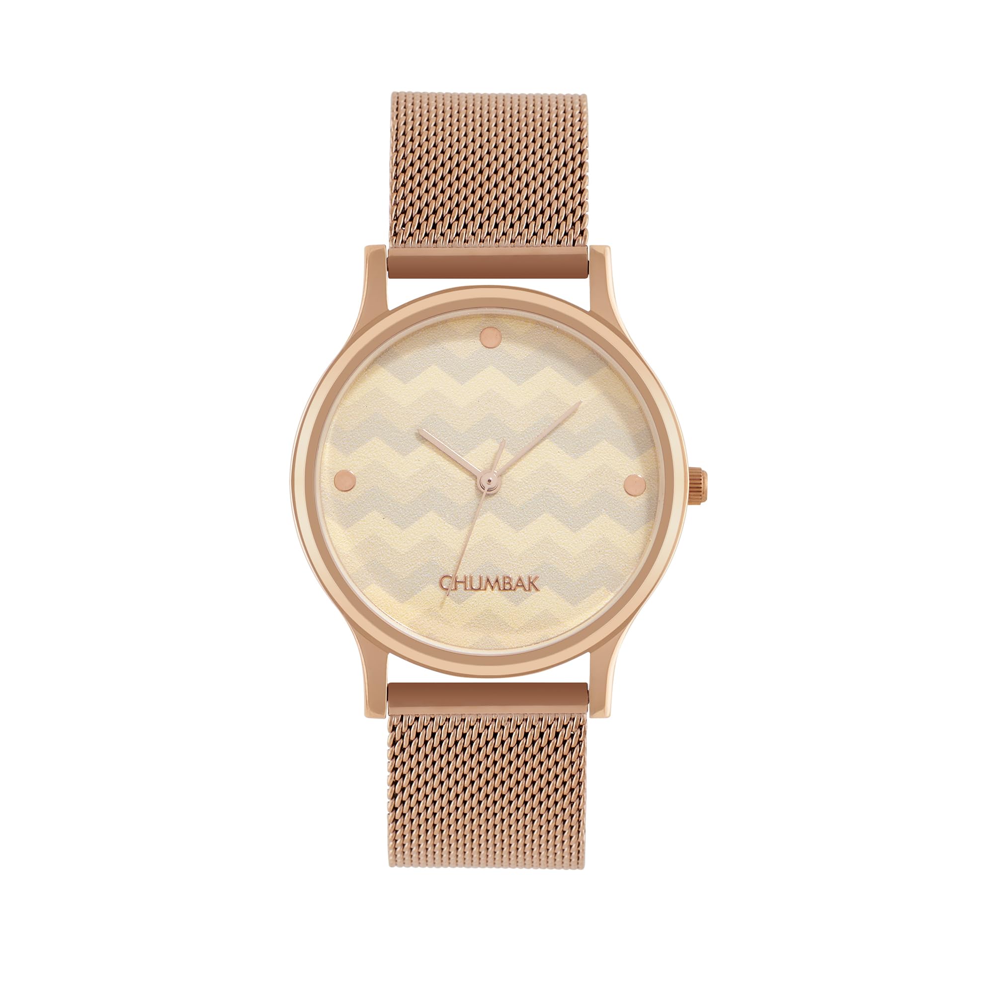 TEAL BY CHUMBAKRound Dial Analog Watch for Women|Chevron Collection| Stainless Steel Strap|Gifts for Women/Girls/Ladies |Stylish Fashion Watch for Casual/Work, Beige, 24 X 3.5 cms - Ornate Illusion