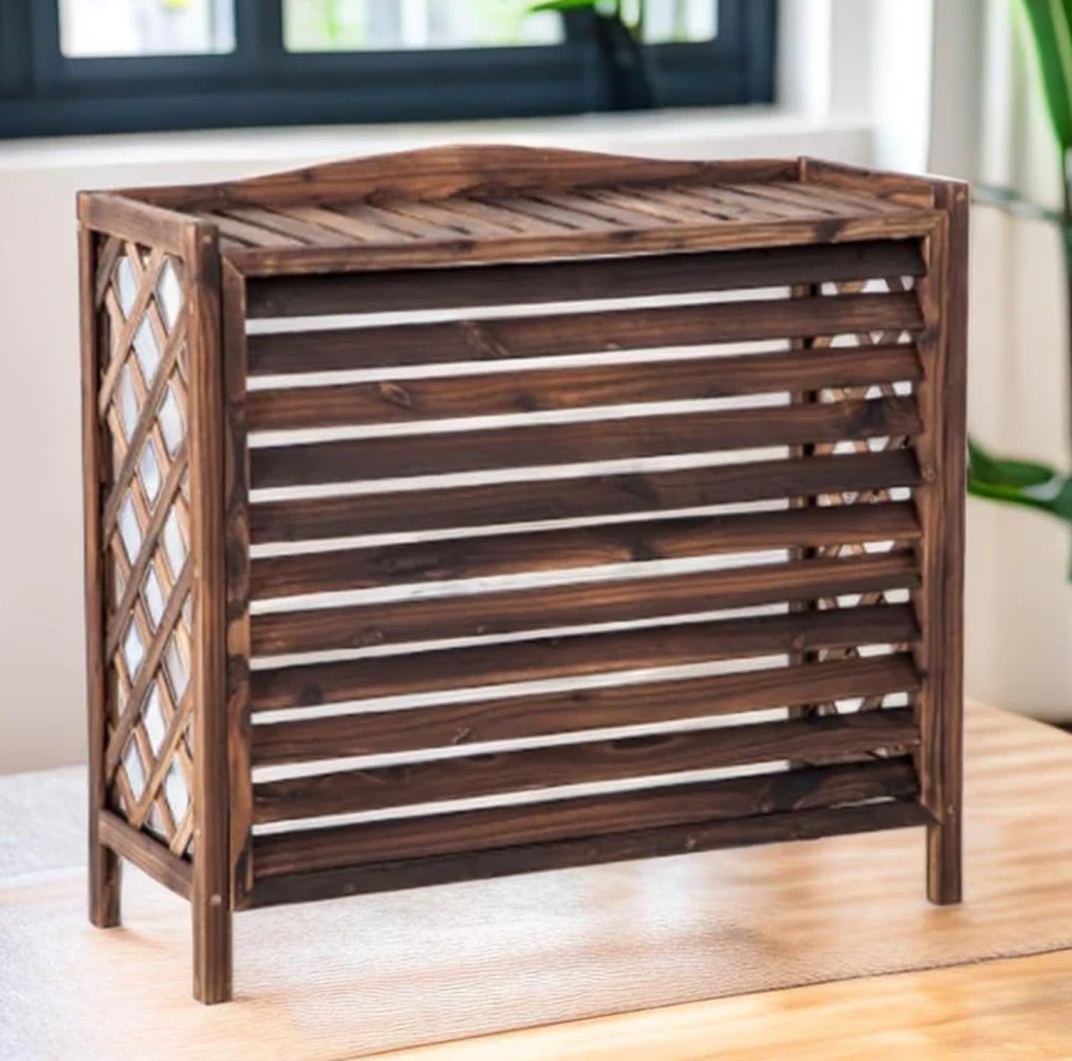 Copertura Per Motore Aria Condizionatore 9/12 In Legno, Copri Condizionatore Da Esterno Copricondizionatori Per Esterna Anticorrosione Supporto Per Fiori In Legno Per Giardino ( Size :80X47X77)