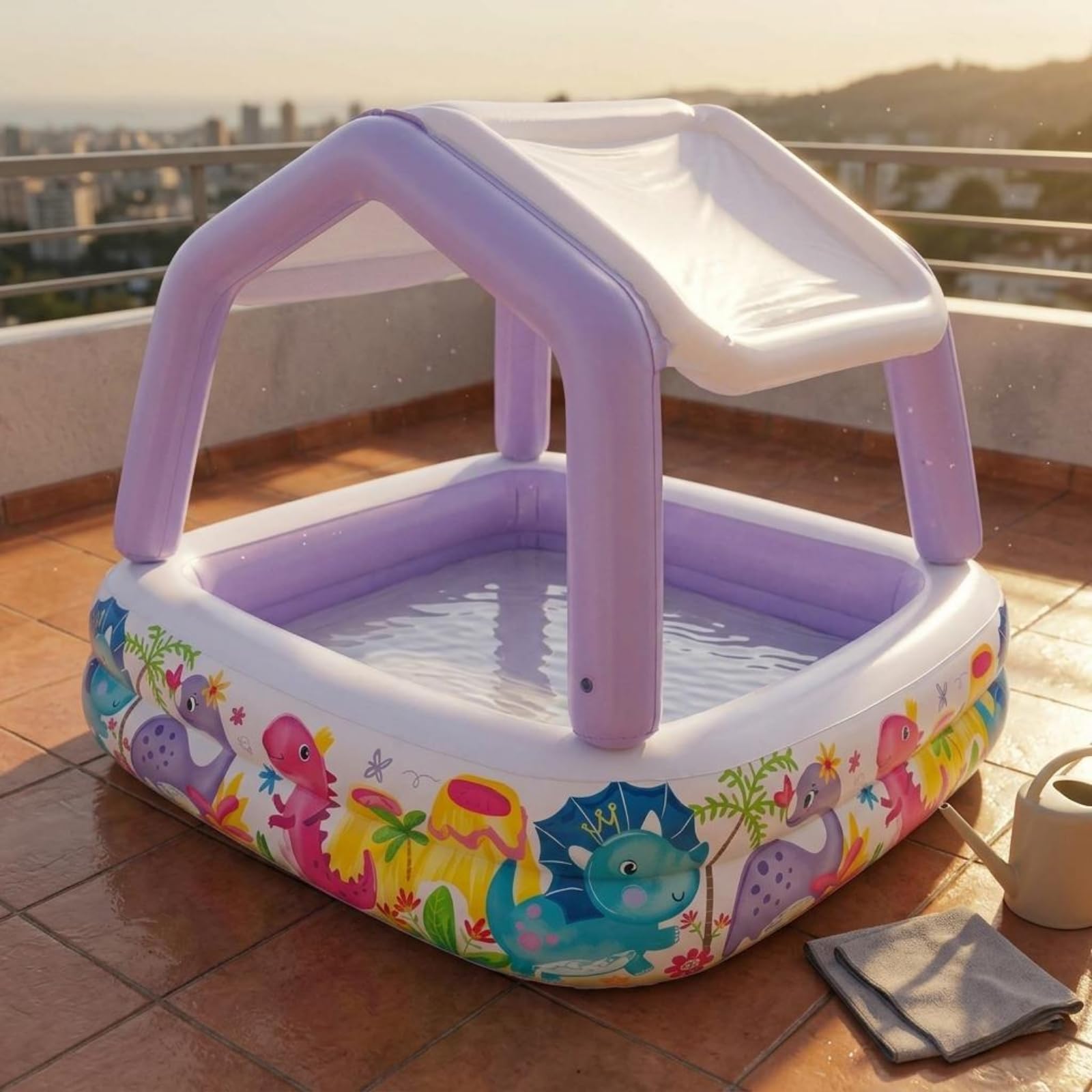Kinderpool Schwimmbecken Aufblasbares Planschbecken mit Schutzdach Leichtes PVC Material für Kinder für Hinterhof Poolbereich Garten