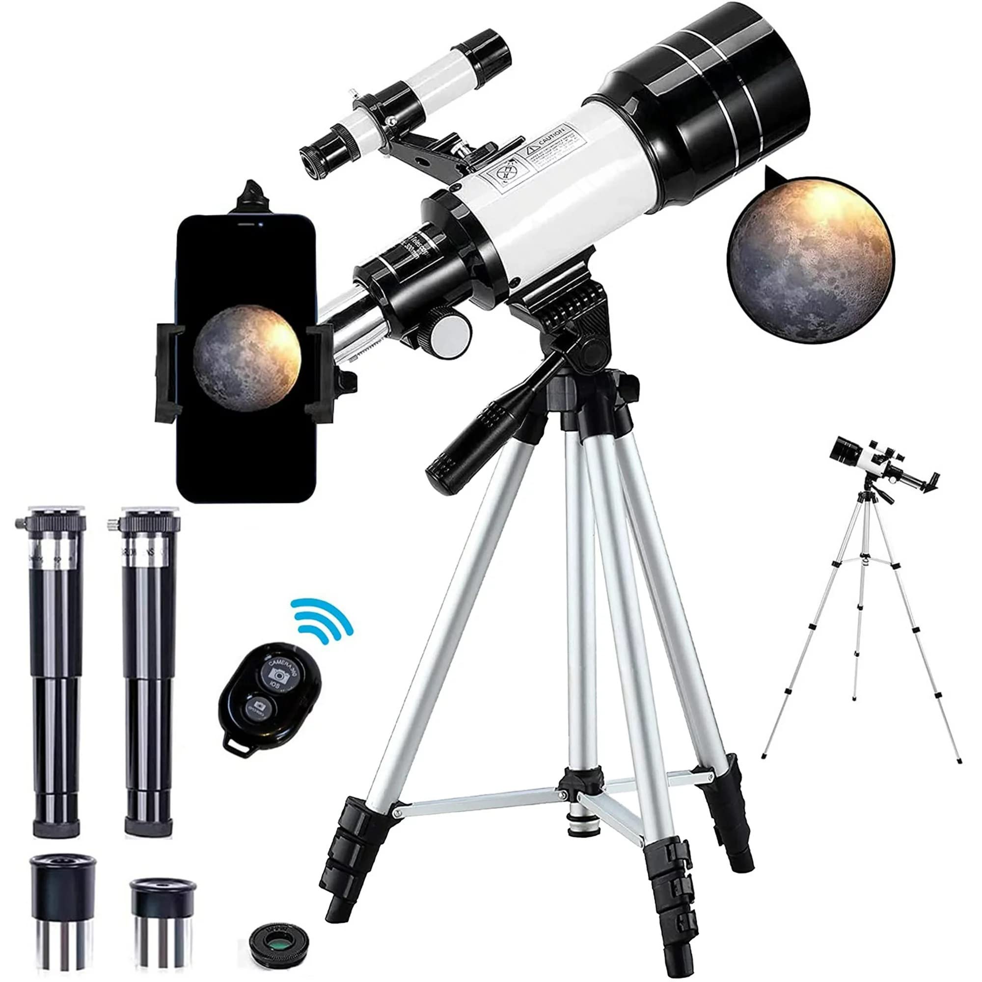 Emulino Telescope for Kids, 70mm Aperture Refractor Telescopes (15X-150X) for Astronomy Beginners, with Phone Adapter & Wireless Remote & Tripod
